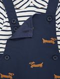 2pc Cotton Embroidered Dog Dungaree Outfit (0-3 Yrs)