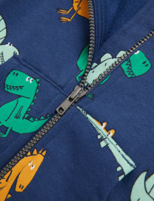 

M&S Collection Sudadera con capucha de algodón con estampado de dinosaurios (0-3 años) - Navy Mix, Navy Mix