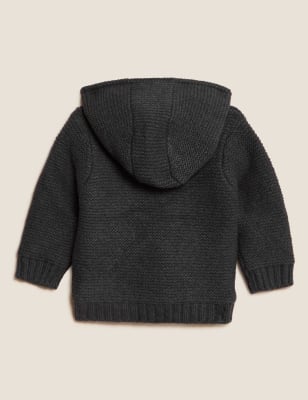 

M&S Collection Kapuzenstrickjacke aus Baumwollmischung mit Eisbärenmotiv (0-3 J.) - Blue Mix, Blue Mix