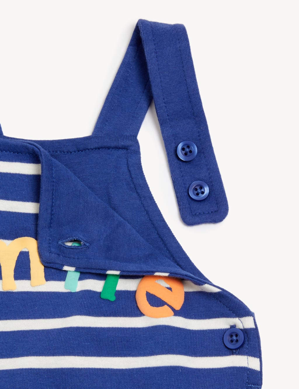 Pure Cotton Smile Slogan Striped Dungarees (0-3 Yrs) image 3