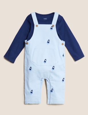 

Boys M&S Collection 2pc Pure Cotton Rocket Dungaree Outfit (0-3 Yrs) - Soft Blue, Soft Blue