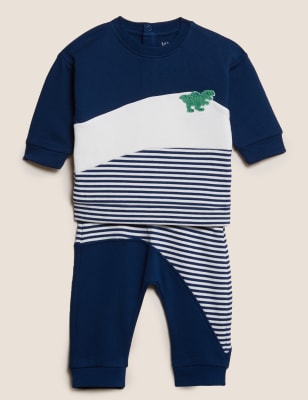 

Boys M&S Collection 2pc Cotton Rich Patterned Dinosaur Outfit (0-3 Yrs) - Indigo Mix, Indigo Mix