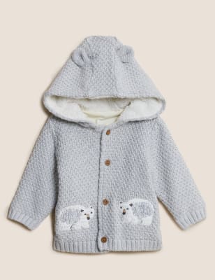 

Boys M&S Collection Pure Cotton Hooded Polar Bear Cardigan (0-3 Yrs) - Grey Marl, Grey Marl