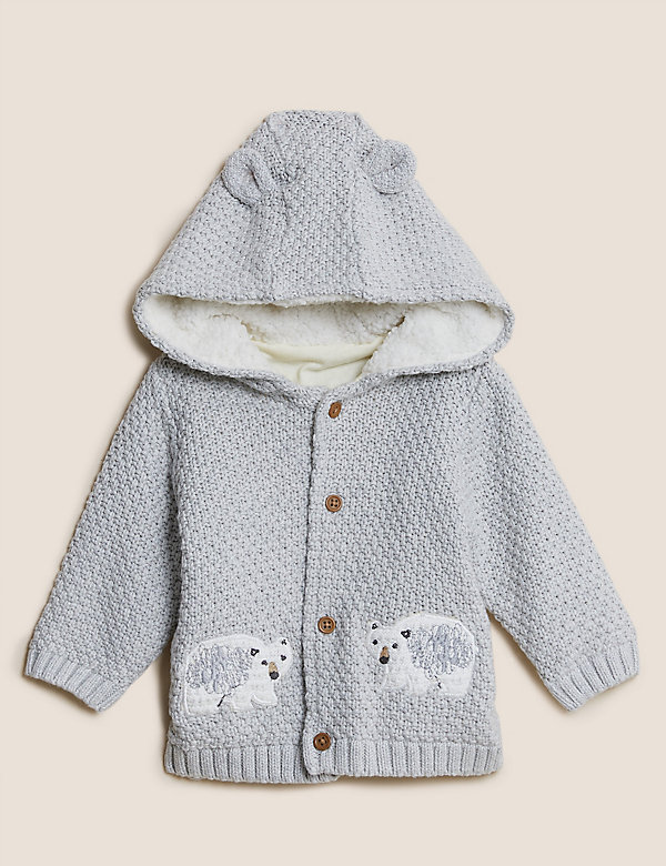 Pure Cotton Hooded Polar Bear Cardigan (0-3 Yrs) - SA