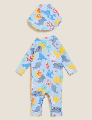 

Boys M&S Collection Sea Life All in One Swimsuit and Hat Set (0-3 Yrs) - Blue Mix, Blue Mix