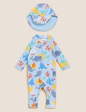Sea Life All in One Swimsuit and Hat Set (0-3 Yrs)