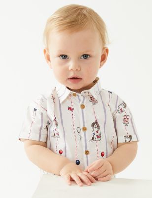 

M&S Collection Camisa 100% algodón con estampado de coronación (0-3 años) - Cream Mix, Cream Mix
