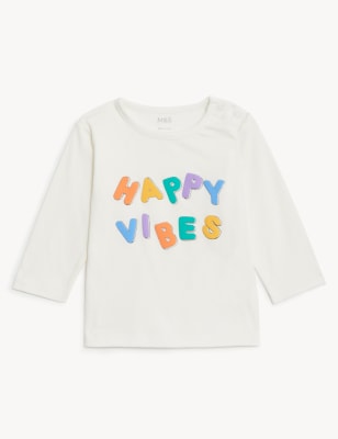 

Boys M&S Collection Pure Cotton Happy Vibes Slogan Top (0-3 Yrs) - White Mix, White Mix