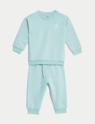 

Boys M&S Collection 2pc Cotton Rich Sweater and Jogger Outfit (0-3 Yrs) - Light Teal, Light Teal