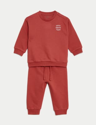 

M&S Collection Conjunto de 2 piezas de algodón con sudadera y pantalón deportivo (0-3 años) - Burgundy, Burgundy