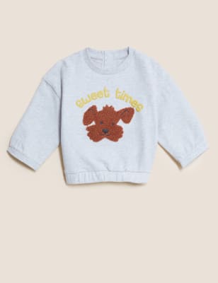

M&S Collection Pullover aus reiner Baumwolle mit Stickerei (0-3 Jahre) - Grey Marl, Grey Marl