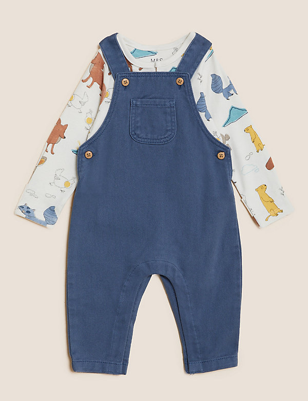 2pc Pure Cotton Dungaree Outfit (0-3 Yrs) - SE