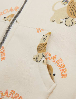 

M&S Collection Hoodie mit hohem Baumwollanteil und Löwenmuster (0-3 J.) - Beige Mix, Beige Mix