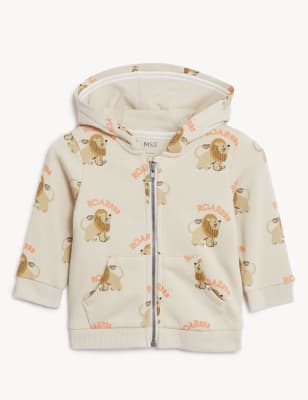 

M&S Collection Sudadera con capucha de algodón con estampado de león (0-3 años) - Beige Mix, Beige Mix