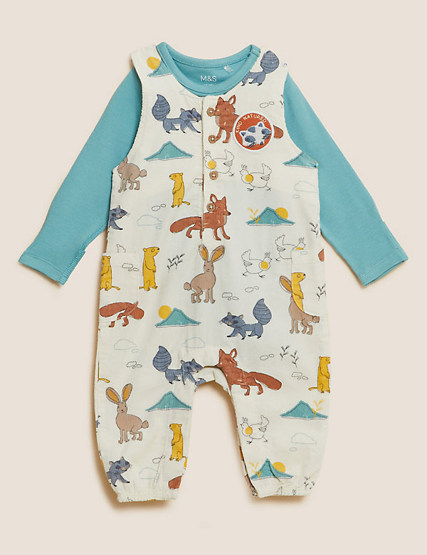 2pc Pure Cotton Animal Dungarees Outfit (0-3 Yrs) - FR