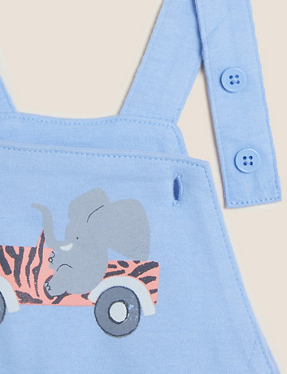 Pure Cotton Elephant Dungarees (0-3 Yrs)