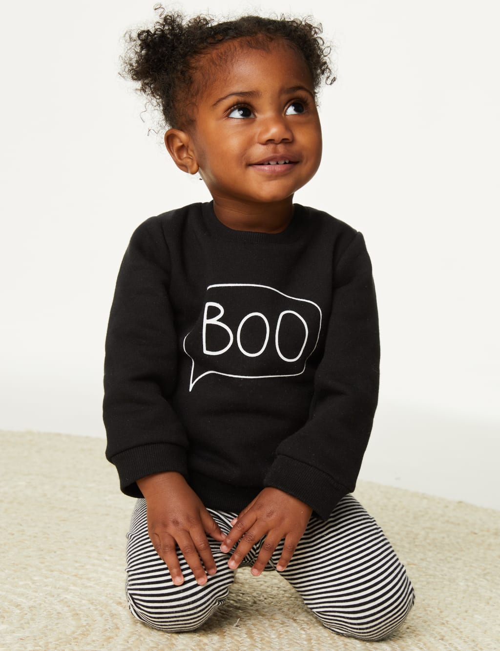 2pc Cotton Rich Boo Slogan Striped Outfit (0-3 Yrs) image 1
