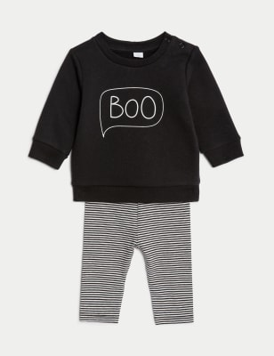 

Boys M&S Collection 2pc Cotton Rich Boo Slogan Striped Outfit (0-3 Yrs) - Black Mix, Black Mix