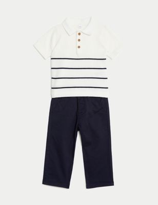 M&S Boys 2pc Striped Outfit (0-3 Yrs) - 0-3 M - Navy Mix, Navy Mix