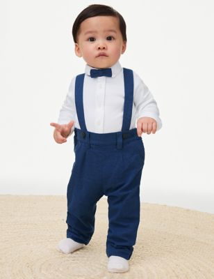 M&S Boys 2pc Cotton Rich Top & Bottom Outfit (0-3 Yrs) - 2-3Y - Navy, Navy,Cream Mix