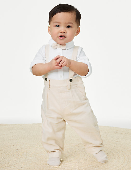 Marks And Spencer Boys M&S Collection 2pc Cotton Rich Top & Bottom Outfit (0-3 Yrs) - Cream Mix