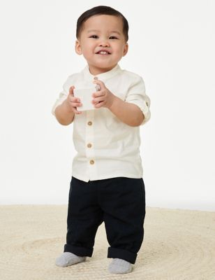 M&S Boys 2pc Cotton Rich Outfit (0-3 Yrs) - 3-6 M - Navy Mix, Navy Mix,Calico Mix