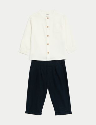 M&S Boys 2pc Cotton Rich Outfit (0-3 Yrs) - 3-6 M - Navy Mix, Navy Mix,Calico Mix