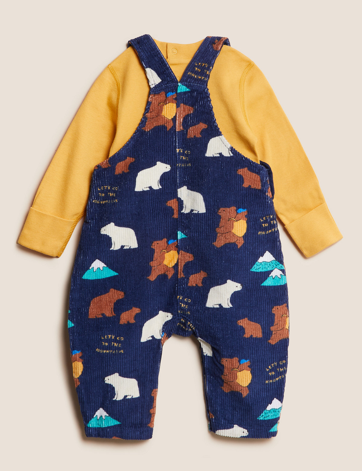 2pc Pure Cotton Bear Print Dungaree Outfit