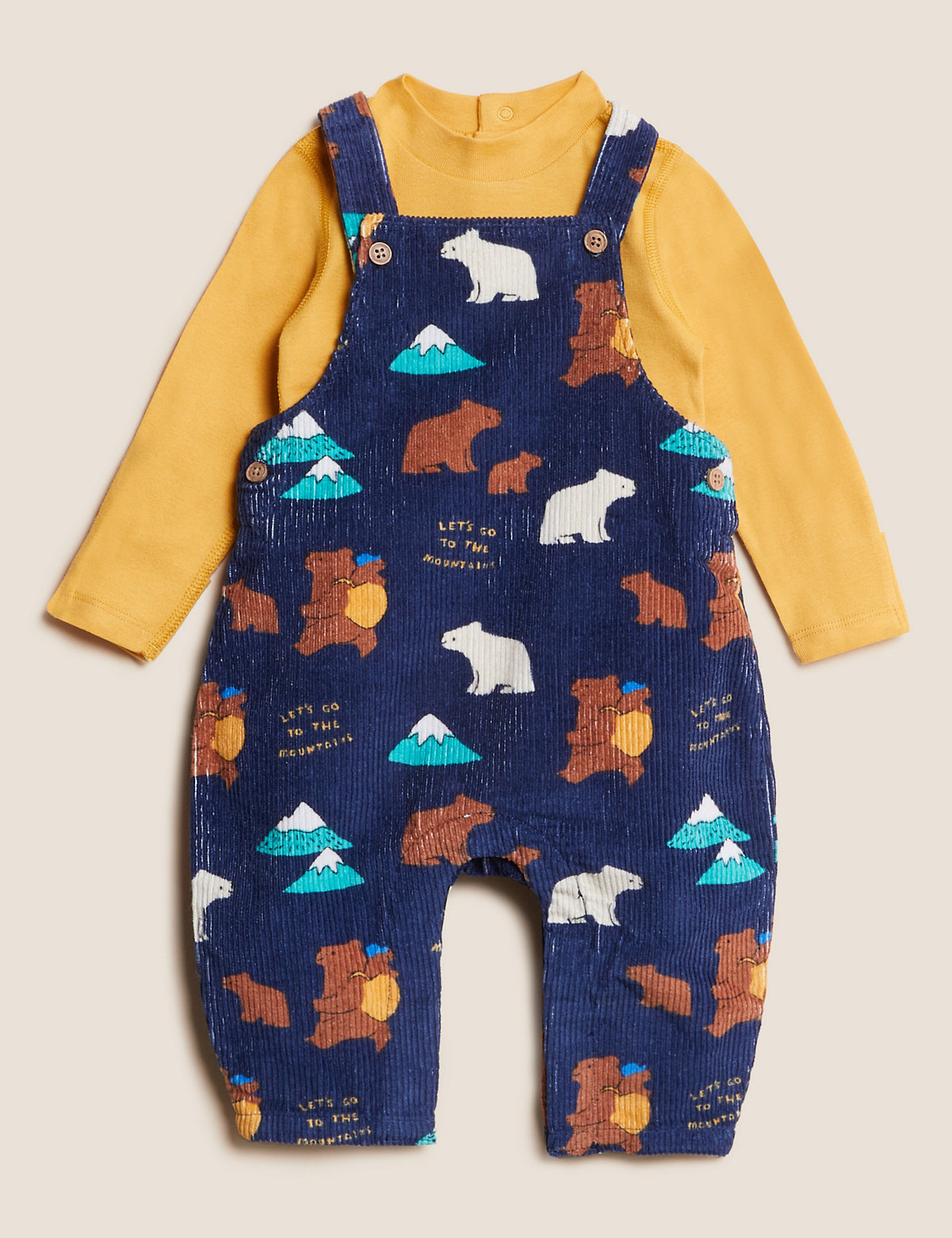 2pc Pure Cotton Bear Print Dungaree Outfit