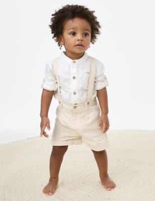 M&S Boys 2pc Cotton Rich Outfit (0-3 Yrs) - 0-3 M - Calico Mix, Calico Mix,Navy Mix