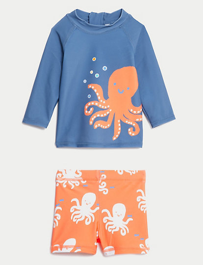 2pc Octopus Long Sleeve Swim Set