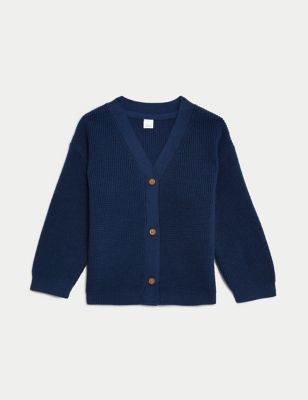 

Boys M&S Collection Pure Cotton Knitted Textured Cardigan (0-3 Yrs) - Navy, Navy