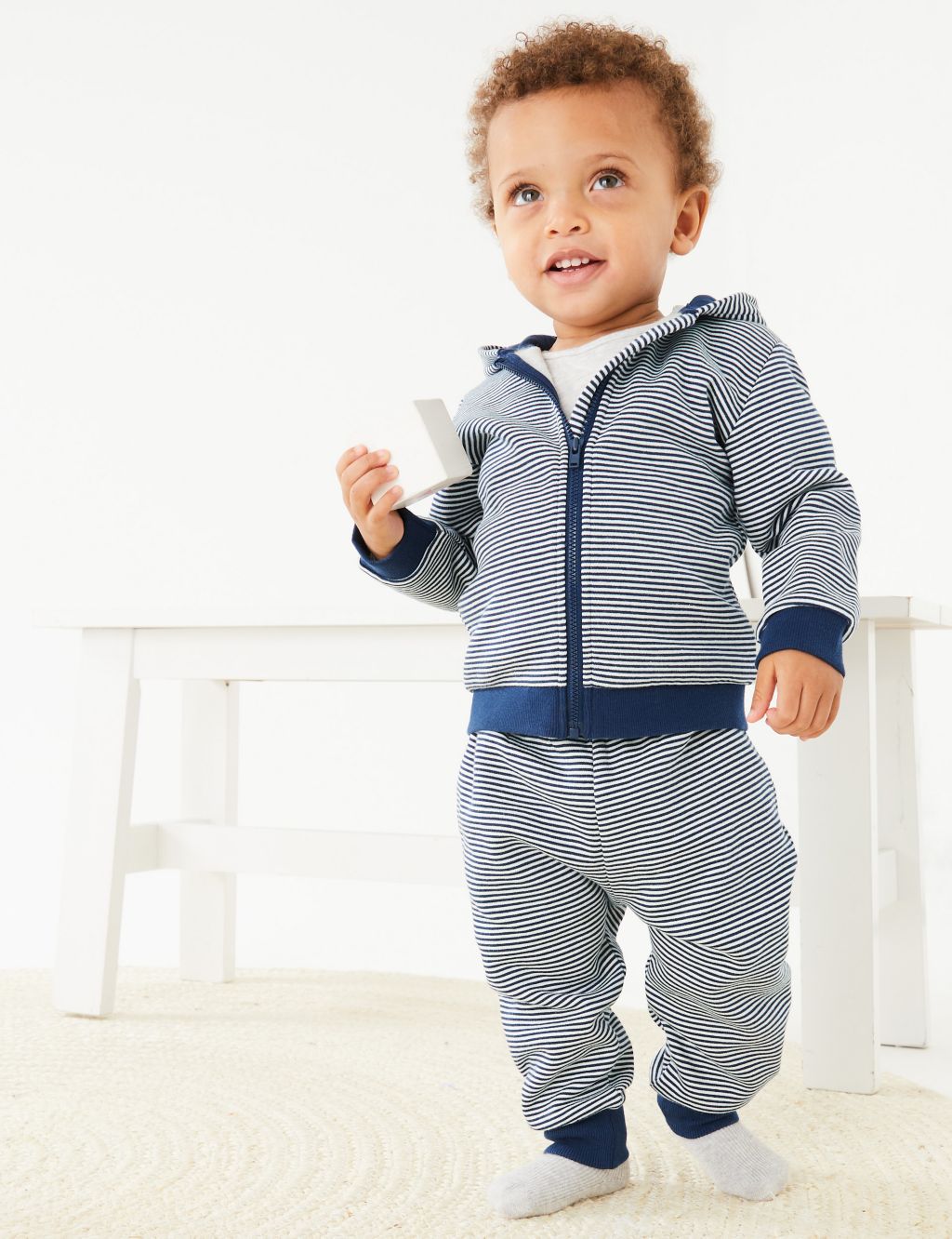 Cotton Rich Striped Joggers (0-3 Yrs) image 1