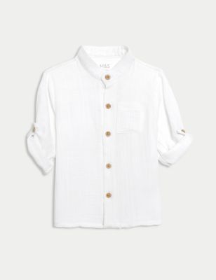 M&S Boy's Pure Cotton Shirt (0-3 Yrs) - 0-3 M - White, White
