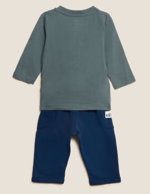 

M&S Collection Conjunto de 2 piezas de algodón con diseño de dinosaurio (0-3 años) - Green Mix, Green Mix