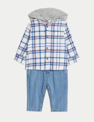 2pc Cotton Rich Hooded Checked Outfit (0-3 Yrs)