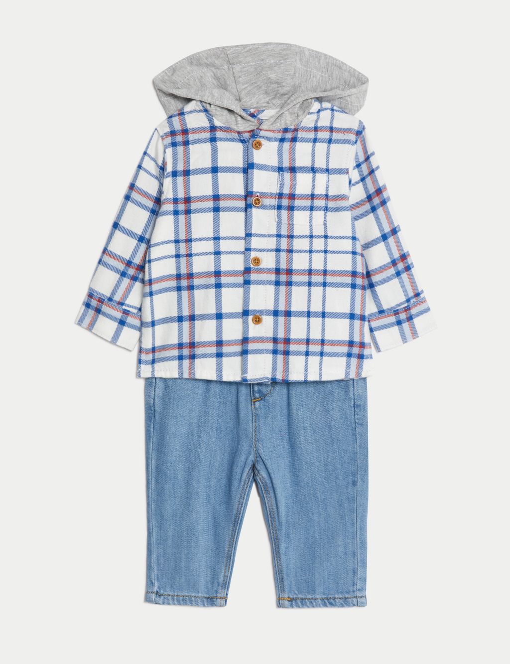 2pc Cotton Rich Hooded Checked Outfit (0-3 Yrs) image 1