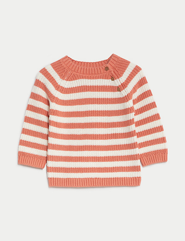 Pure Cotton Striped Knitted Jumper (0-3 Yrs) - OM