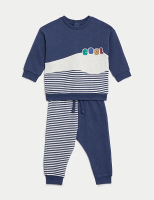 

M&S Collection 2-teiliges Outfit mit hohem Baumwollanteil und Schriftzug „Cool“ (0-3 J.) - Blue Mix, Blue Mix