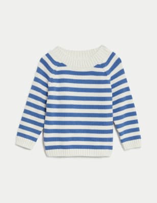 

M&S Collection Gestreifter Pullover aus reiner Baumwolle (0-3 Jahre) - Mid Blue, Mid Blue