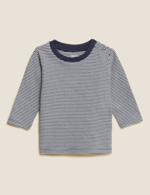 

M&S Collection Langarmoberteil aus reiner Baumwolle mit Streifen (0-3 Jahre) - Navy Mix, Navy Mix