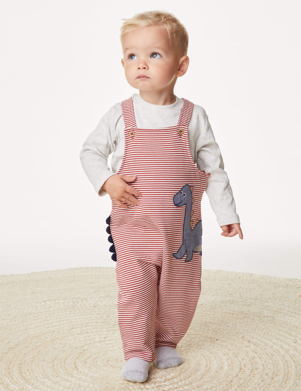 2pc Cotton Rich Striped Dinosaur Outfit (0-3 Yrs) image 1