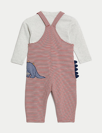 2pc Cotton Rich Striped Dinosaur Outfit (0-3 Yrs)