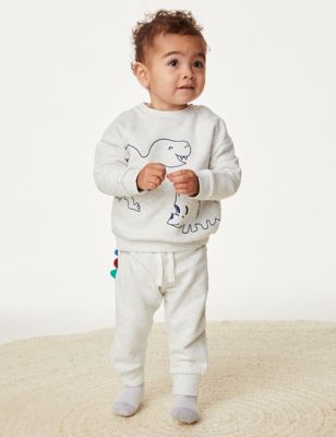

Boys M&S Collection 2pc Cotton Rich Dinosaur Outfit (0-3 Yrs) - Grey Marl, Grey Marl