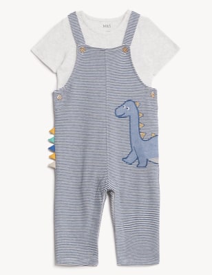 

M&S Collection Conjunto de 2 piezas de algodón con diseño de dinosaurio (0-3 años) - Blue Mix, Blue Mix