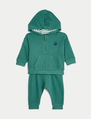 

M&S Collection 2-teiliges Outfit aus reiner Baumwolle mit Dinosauriermuster (0-3 Jahre) - Green, Green