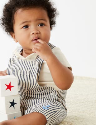 

M&S Collection 2-teiliges gestreiftes Outfit aus reiner Baumwolle (0-3 Jahre) - Blue Mix, Blue Mix