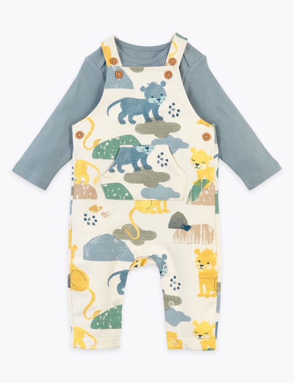2 Piece Cotton Animal Print Dungarees (0-3 Yrs)
