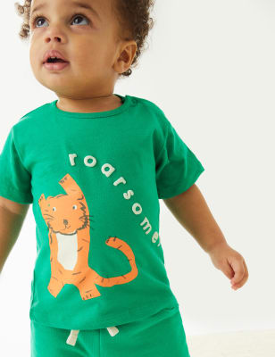 

M&S Collection Camiseta 100% algodón con diseño de tigre (0-3 años) - Spearmint, Spearmint