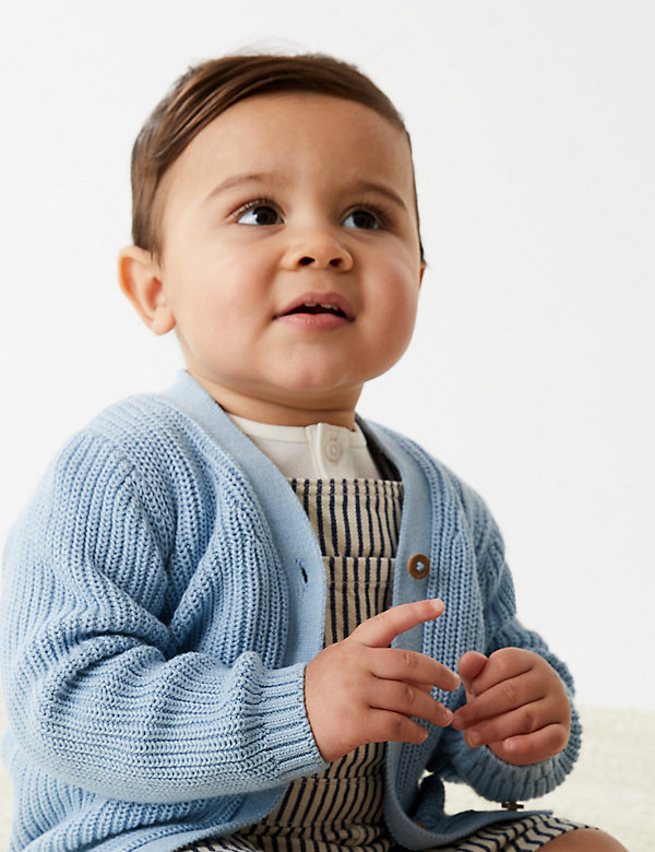 Pure Cotton Knitted Cardigan (0-3 Yrs) - GR